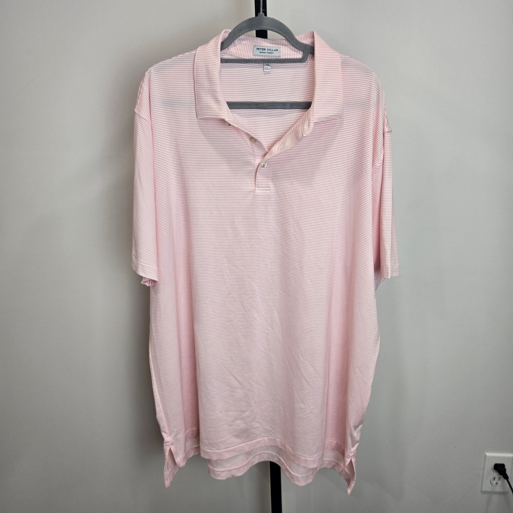 Peter Millar Summer Comfort Pink Stripe Polo Shirt XXL Mens Short Sleeve Golf